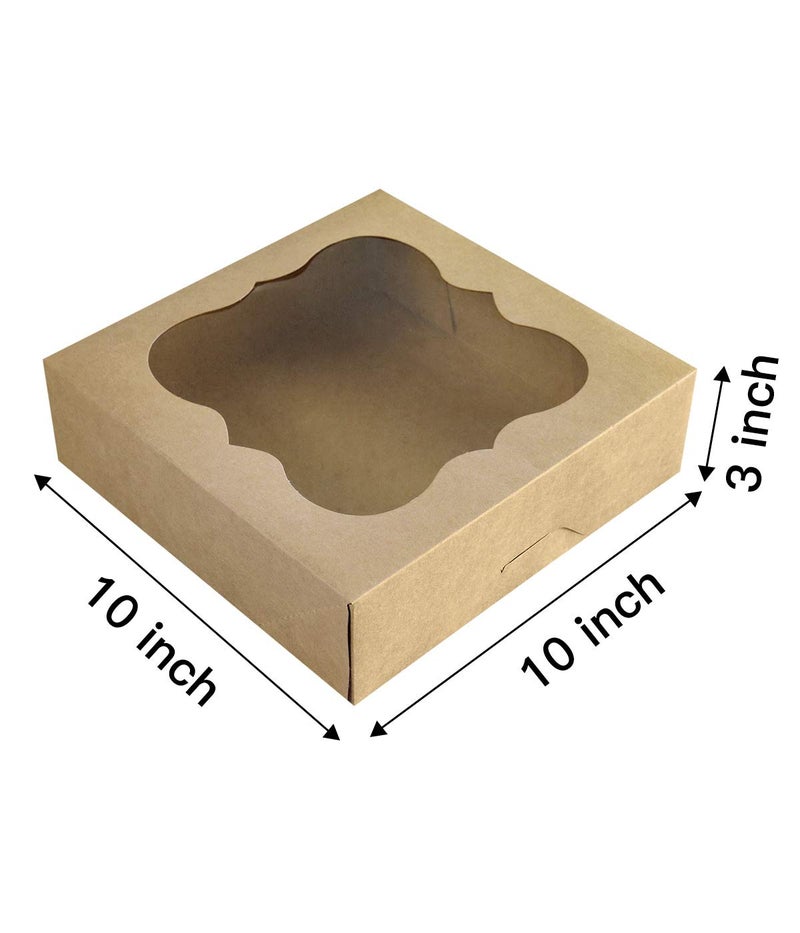 CHERRY 15-Pack 10""x10""x3""Brown Bakery Boxes with PVC Window for Pie and Cookies Boxes Small Natural Kraft Paper Box 10x10x3inch Pack of 15 - Image 2